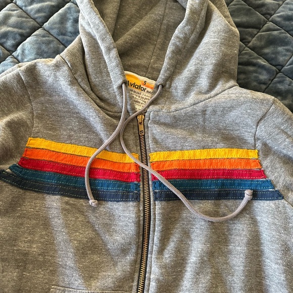 Aviator Nation 5 Stripe Hoodie Heather Grey Size Small - Picture 2 of 4